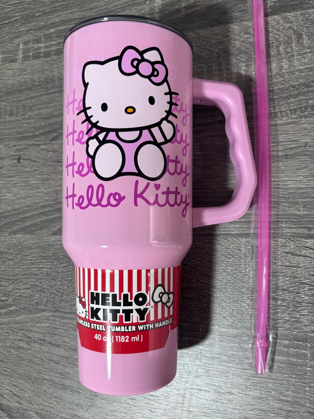 Hello Kitty Pink Stainless steel Water Bottle Tumbler with Handle and Straw
